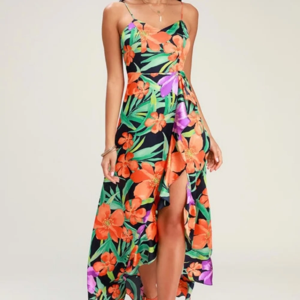 Lulu's Vibrant Floral Maxi Dress - Orange, Green, Purple - Picture 2 of 16
